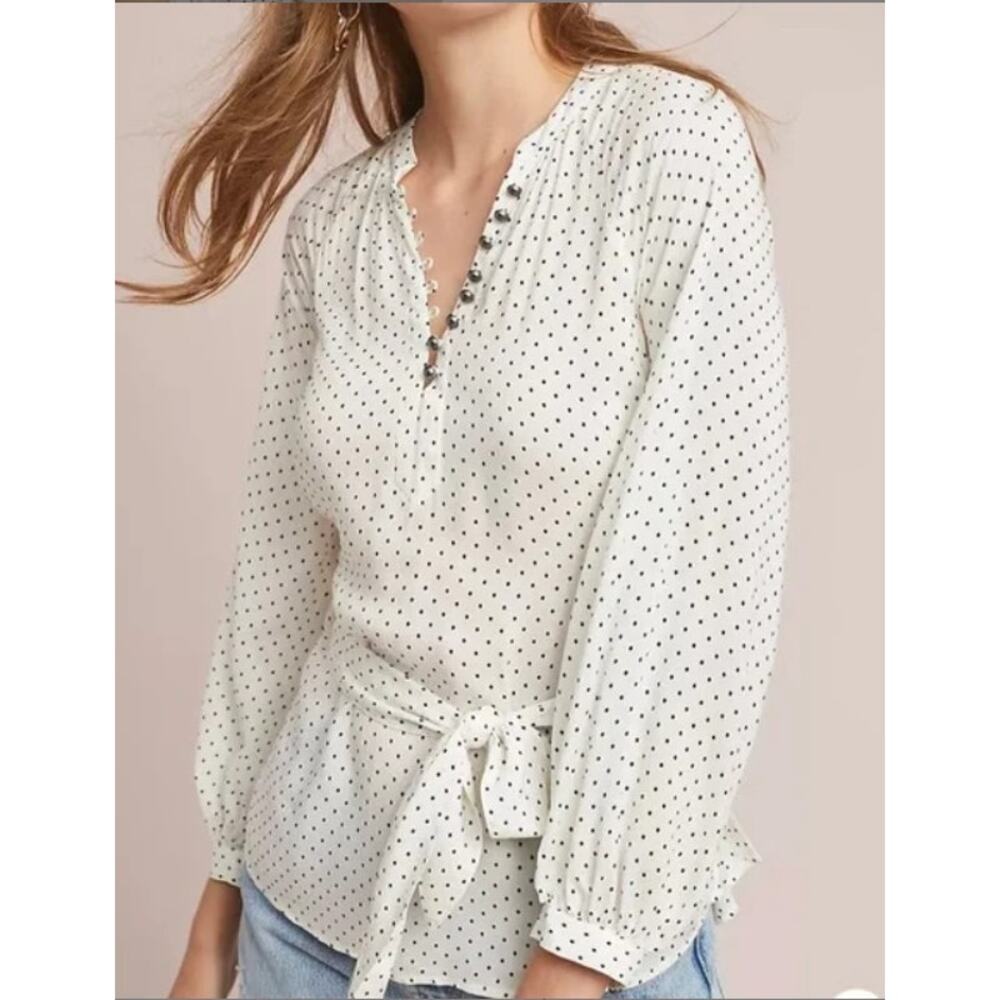Anthropologie Ivory Blouse with Black Dots